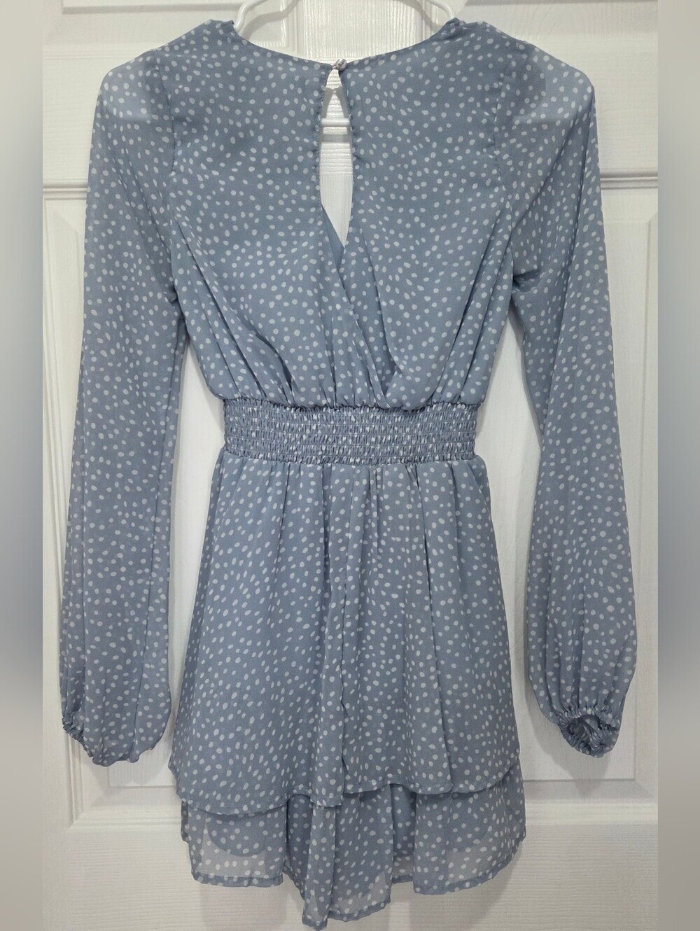 Japna Ruffle Chiffon Polka Dot Blue Romper Long Sleeves V-neck Women’s Size XS - Picture 6 of 9